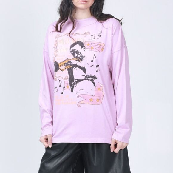 NWOT Midnight Rider Miles Davis In Concert Long Sleeve Oversized Tunic Tee XS - Picture 4 of 13